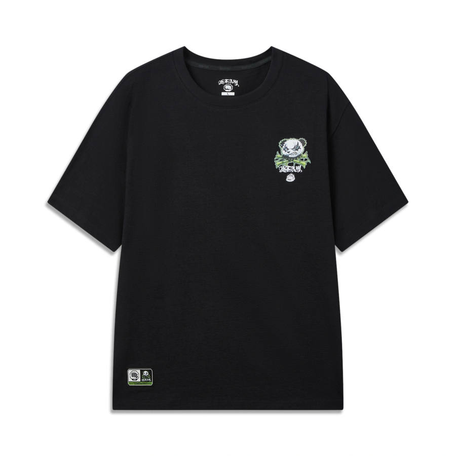 Li-Ning Li Ning T Shirts Men's Black Crew Neck Moderate Straight Fit