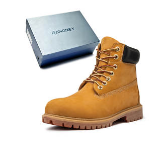 BANGNEY Classic Yellow Boots Cow Split Leather Short Mid Calf Combat Boots Unisex Yellow