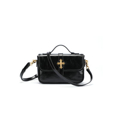 Ed Hardy Classic Collection Cow Leather Shoulder Bag, Crossbody Bag Regular Women's Bright Black/Elephant Gray