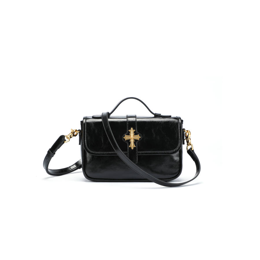 Ed Hardy Classic Collection Cow Leather Shoulder Bag, Crossbody Bag Regular Women's Bright Black/Elephant Gray
