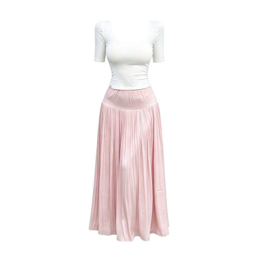 TUSHIFEI Two Piece Skirt Sets Women's Crew Neck Moderate Long Skirt