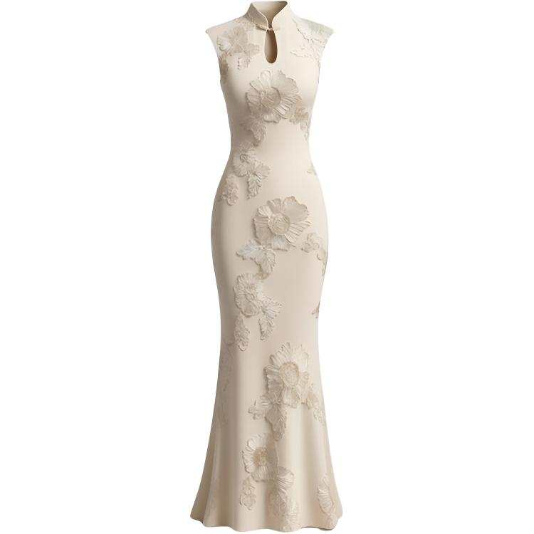 CHARM GLOW Cheongsams Women's Cheongsam Collar Thin Fishtail Dress