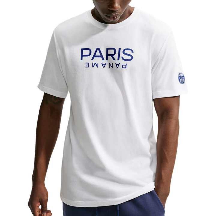 Nike Nike X PARIS SAINT GERMAIN Paris Saint Germain Quick Dry T Shirts Men's White/Old Royal Blue Crew Neck Moderate