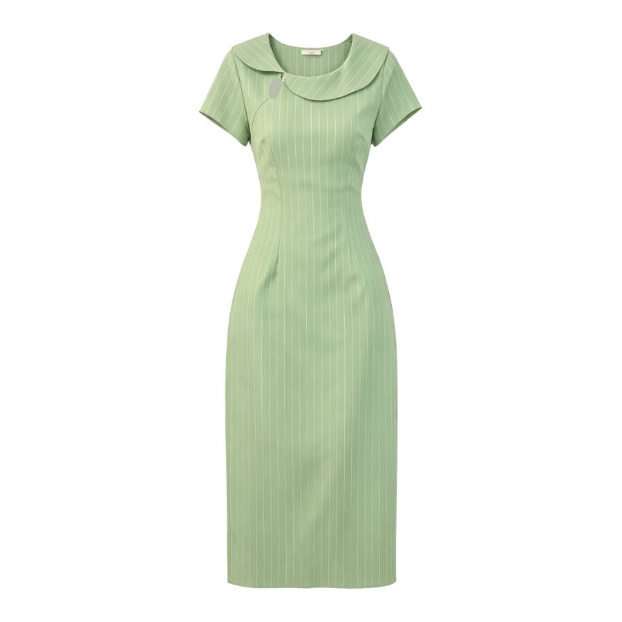 CPAURA Short Sleeved Dresses Women's Image Color Peter Pan Collar Moderate Long Skirt A Line Skirt