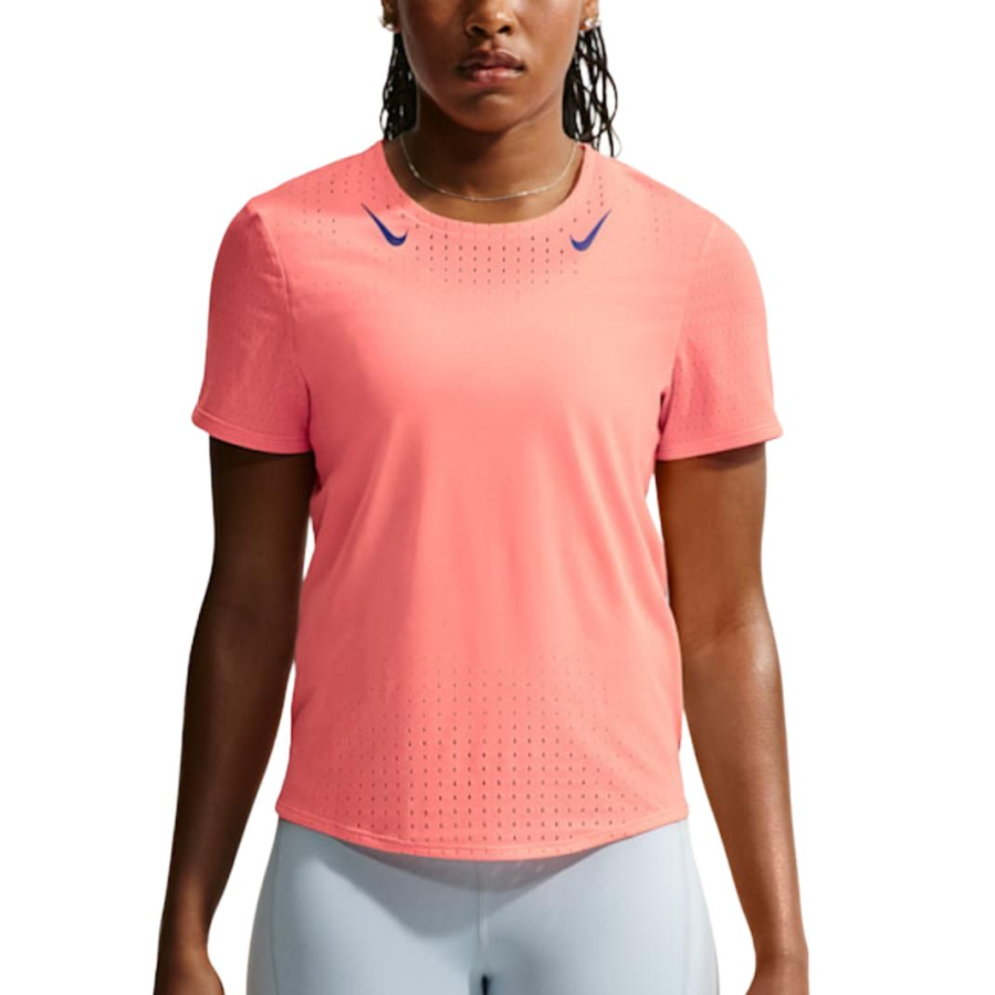 Nike Nike AEROSWIFT Running T Shirts Women's Atomic Pink/Vintage Royal Blue Crew Neck