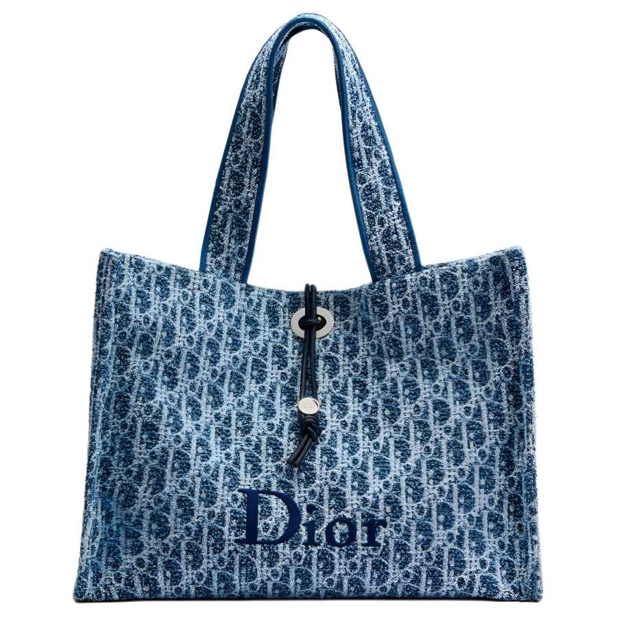 DIOR Dioriviera Cotton With Technical Fabric And Cow Leather Tote Handbag Medium Women's Blue