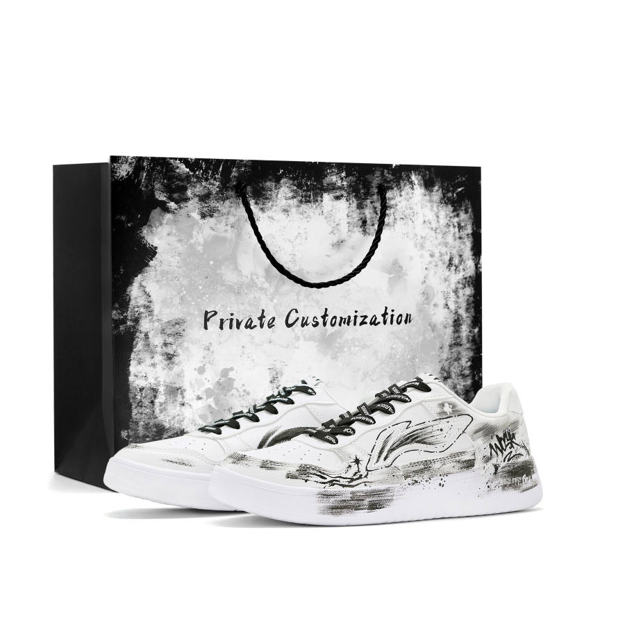Li-Ning Li Ning Floating Boat Skateboard Shoes Men's Low Top White Black Ink Wash Colorway