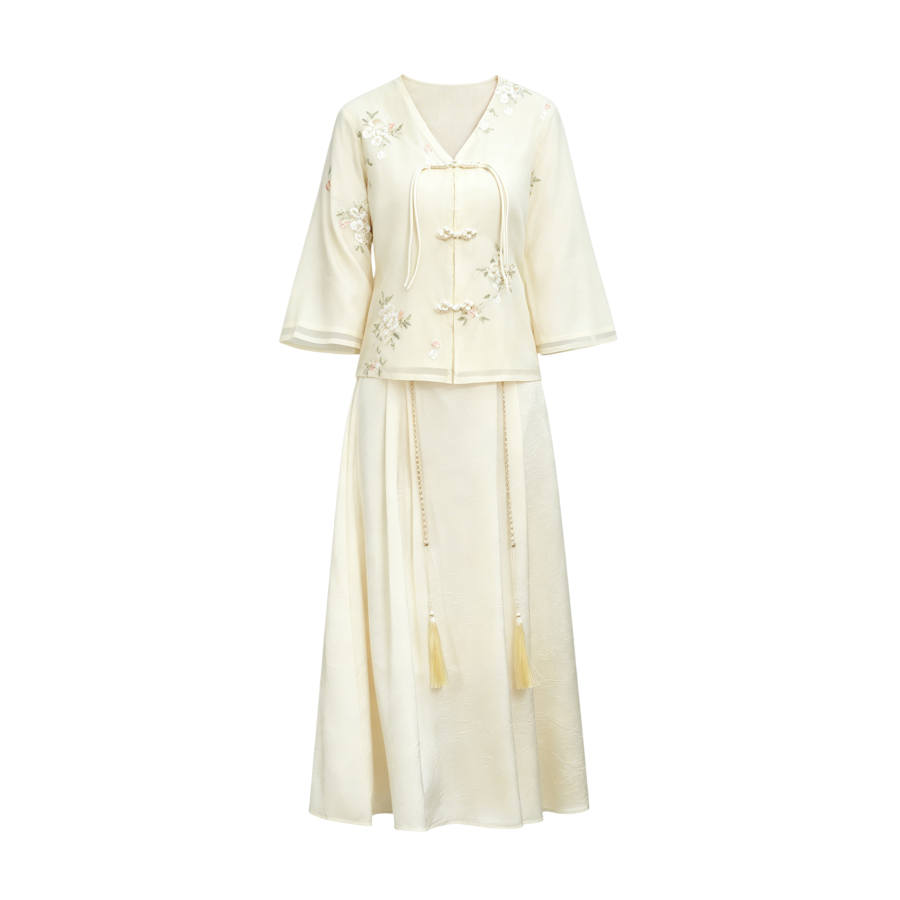 TUSHIFEI Two Piece Skirt Sets Women's V Neck Moderate Midi Skirt