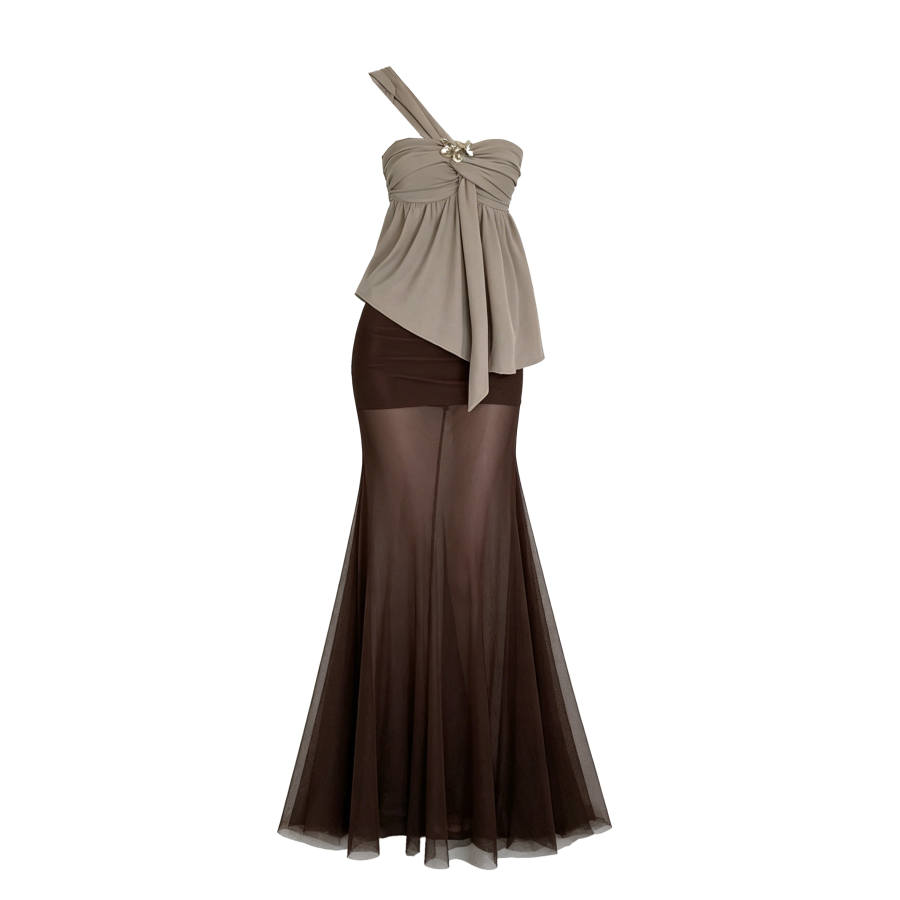 CPAURA Two Piece Skirt Sets Women's Camisole Moderate Long Skirt