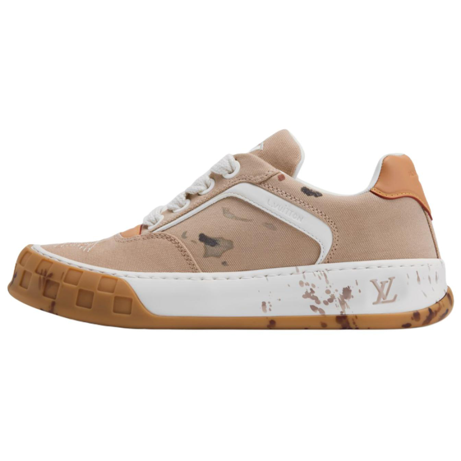 LOUIS VUITTON Tilted Canvas Leather Low top Skateboard Shoes Men's Beige