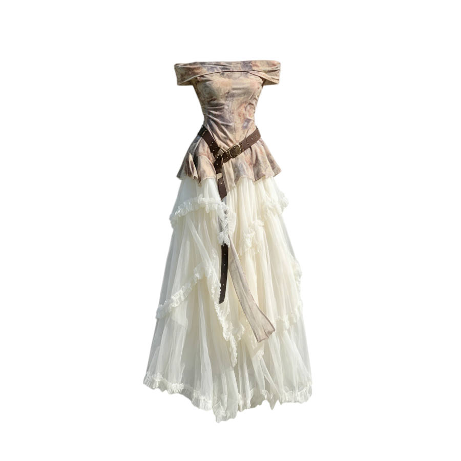 TUSHIFEI Two Piece Skirt Sets Women's Boat Neck Moderate Long Skirt