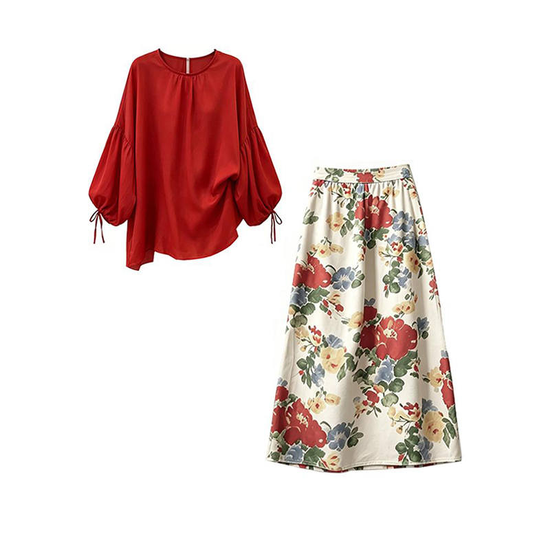 MARIE·COCO Two Piece Skirt Sets Women's Crew Neck Moderate Long Skirt