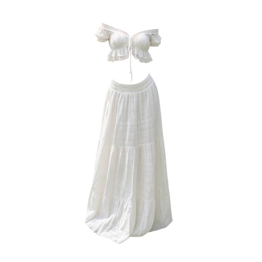 TUSHIFEI Two Piece Skirt Sets Women's Boat Neck Thin Long Skirt