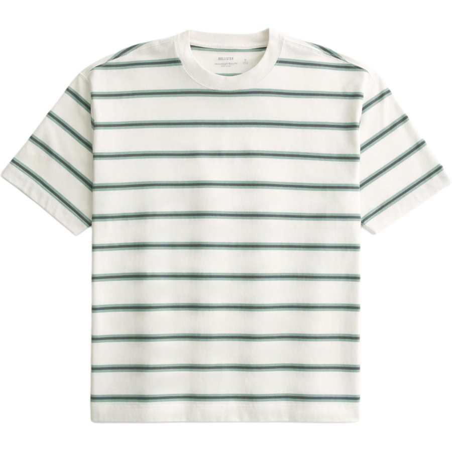 Hollister/ T Shirts Men's Ecru Stripes Crew Neck Thickened