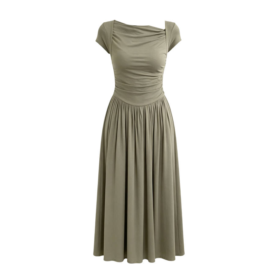 CPAURA Short Sleeved Dresses Women's Image Color Moderate Long Skirt A Line Skirt