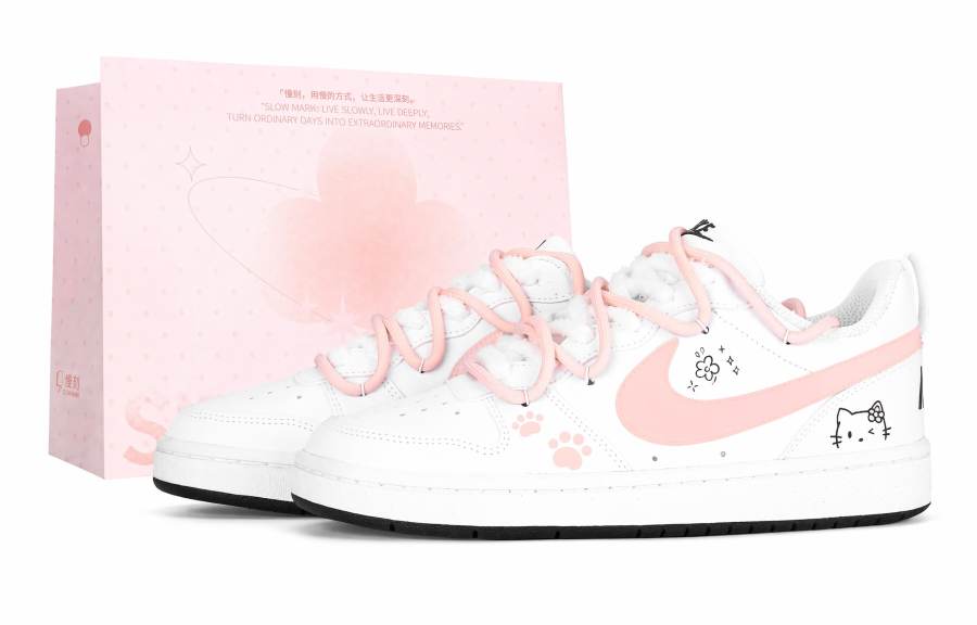 Nike Nike Court Borough Cushioning Abrasion Resistant Breathable Low top Kids' Skateboarding Shoes White Pink Teenagers
