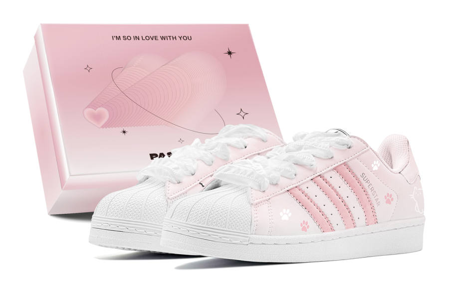 Adidas Originals Superstar 2 Romantic Treats, Cute Cat Paw Low top Skateboard Shoes Unisex Pink White