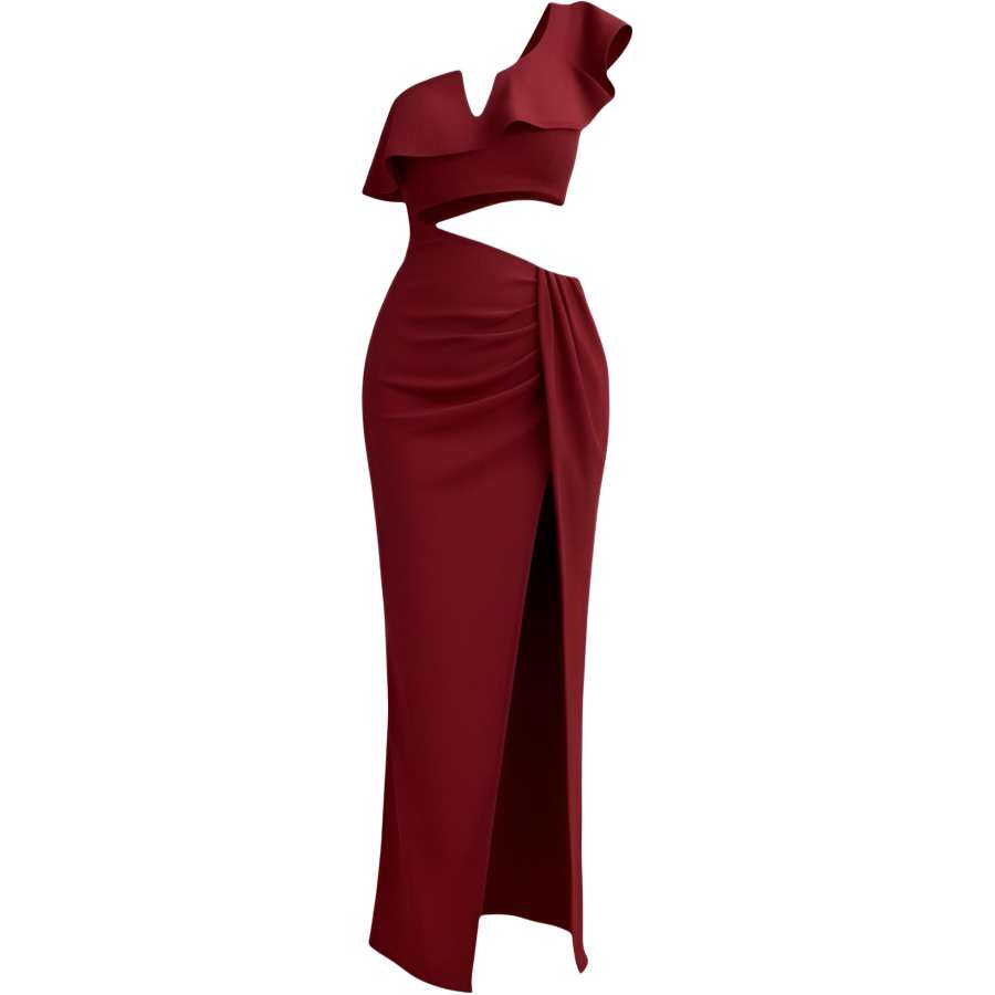CHARM GLOW Evening Dresses Women's Asymmetrical Collar Moderate Long Skirt Bodycon Skirt