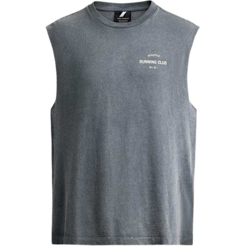 ZARA Tank Tops Men's Washed Blue Crew Neck Moderate Straight Fit