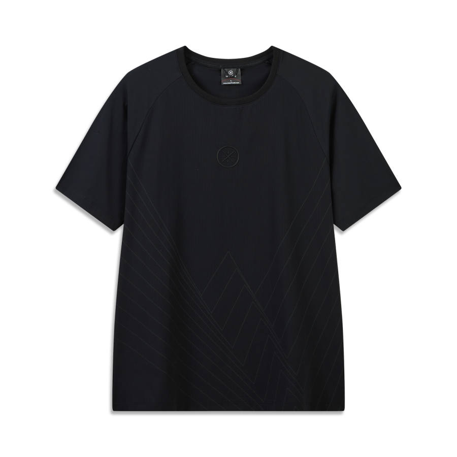 Li-Ning Li Ning T Shirts Men's Black Crew Neck Moderate Straight Fit