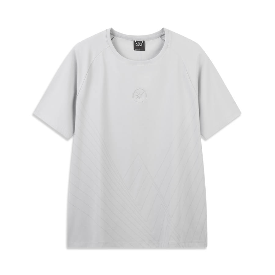 Li-Ning Li Ning T Shirts Men's Calm Gray Crew Neck Moderate Straight Fit