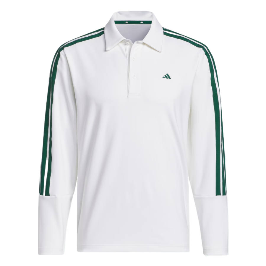 Adidas Adidas 3 Stripes Golf Clothing Men's White/University Green Polo Collar Moderate