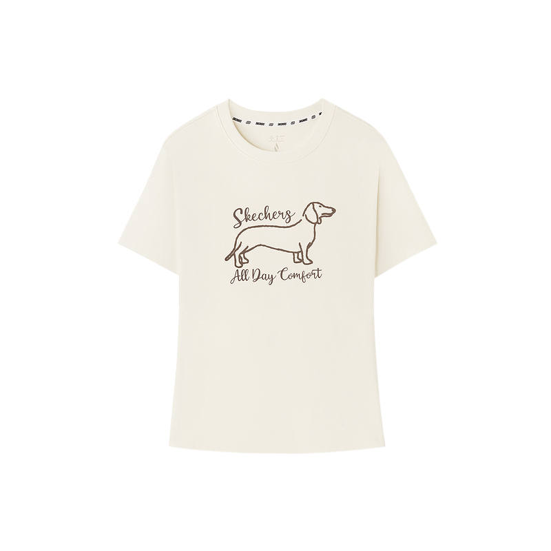 Skechers T Shirts Women's Marshmallow White 0074 Crew Neck Moderate Straight Fit