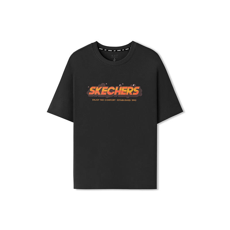Skechers T Shirts Unisex Carbon Black 0018 Crew Neck Moderate Straight Fit