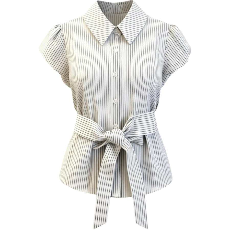 CHARM GLOW Polo Shirts Women's Stripes Lapel Thin Nipped In Waist