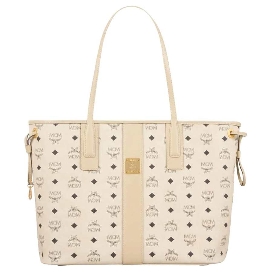 MCM Liz Coated Canvas With Leather Letter Bag, Tote Bag, Shopping Bag, Handbag Medium Women's Beige & Black