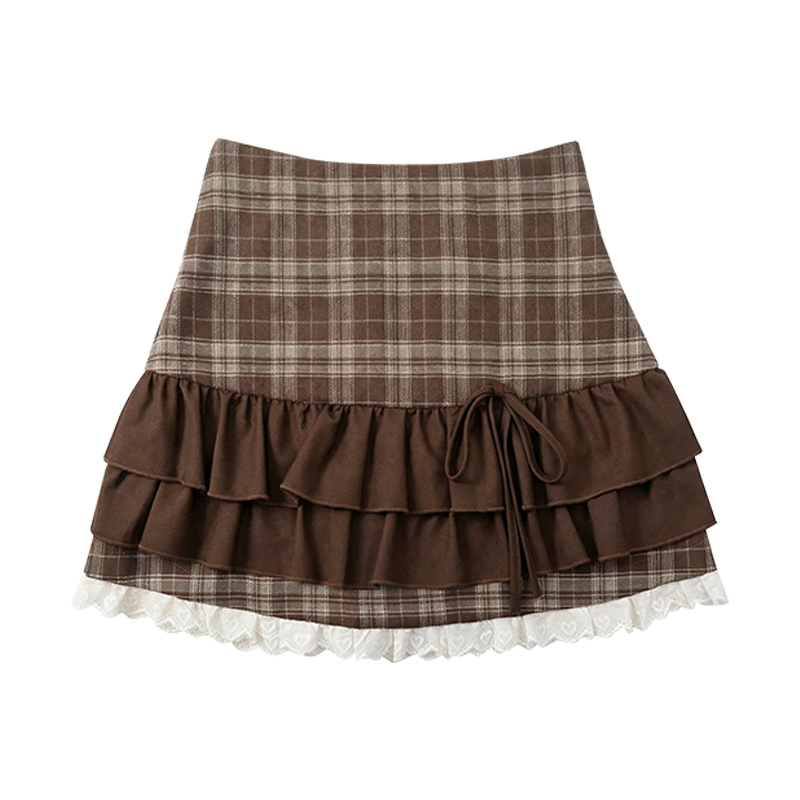 FABRIC PIG Casual Short Skirts Women's Brown Short Skirt Moderate Short Skirt Tiered Skirt