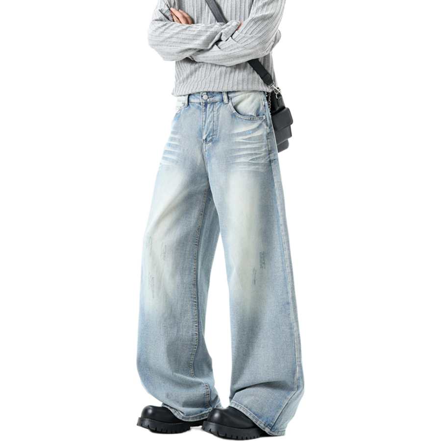 WARRIOR WARRIOR Jeans Unisex Blue DIY Badge Thin Wide Leg Pants