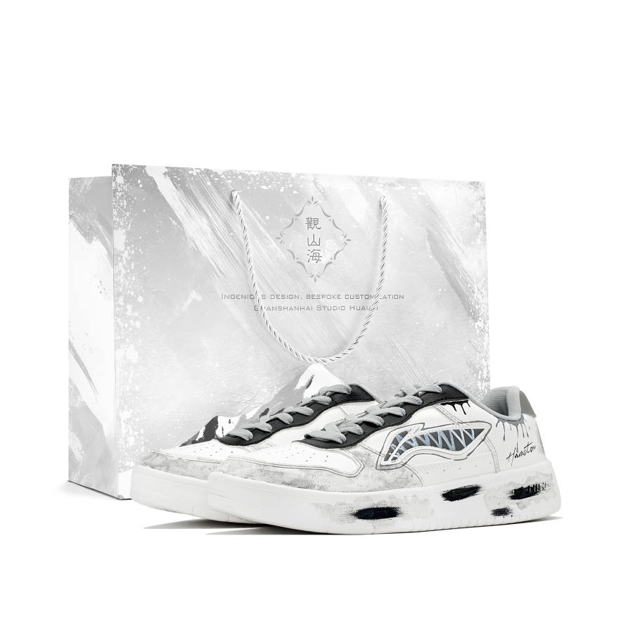 Li-Ning Li Ning Floating Boat Skateboard Shoes Men's Low Top White Black Gray Ink Wash Colorway