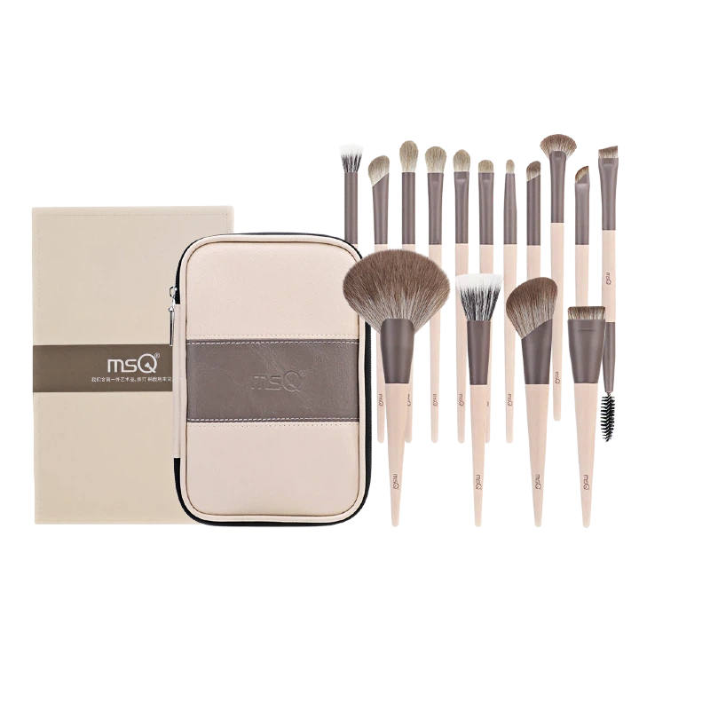 MSQ 4.0 Edition 15 Piece Milk Coffee Professional Makeup Set Loose Powder Nose Contouring Eye Shadow Brushes Animal Fur