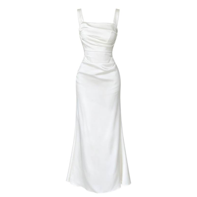 CPAURA Slip Dresses Women's Light Beige White Moderate Long Skirt Other