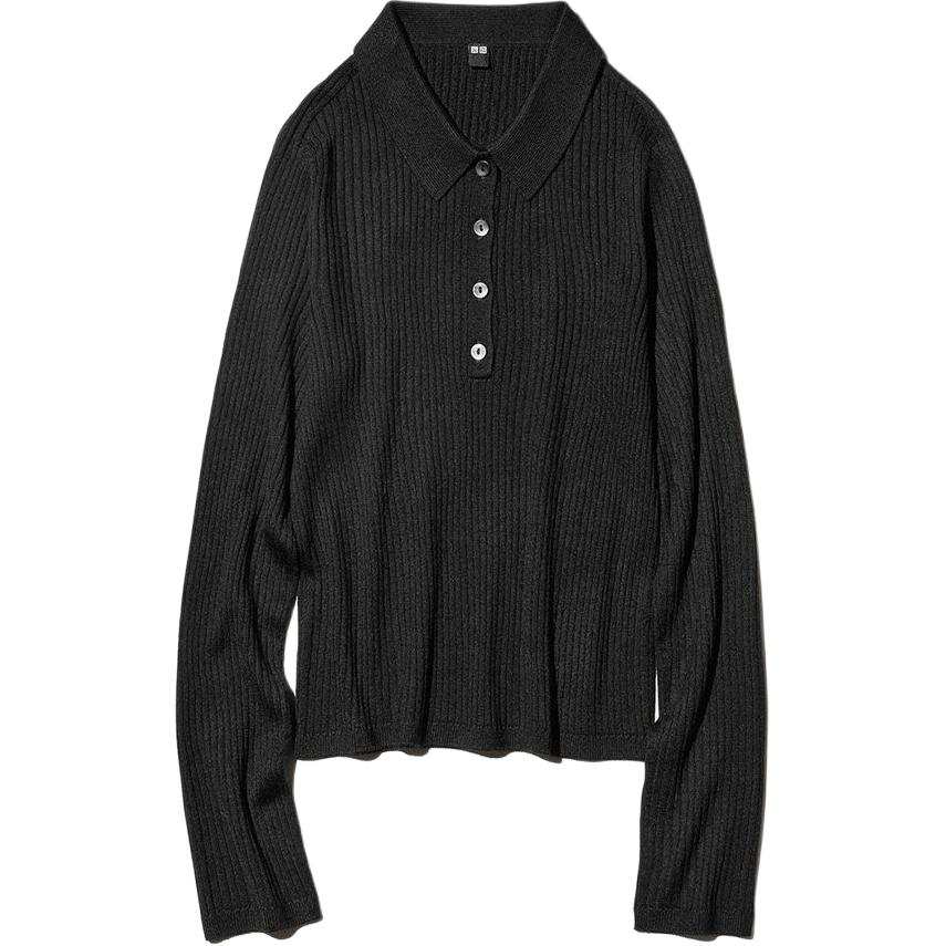 UNIQLO SS26 Sweaters Women's Black Polo Collar Moderate