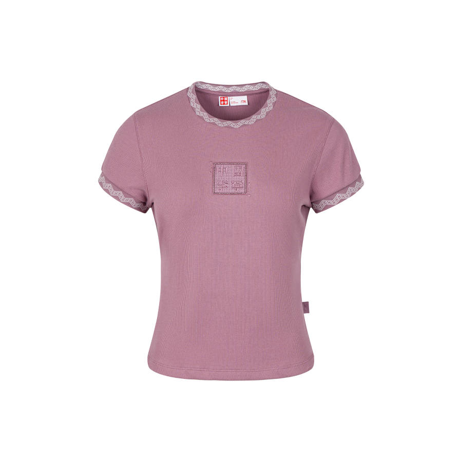 Li-Ning Li Ning T Shirts Women's Orchid Purple Crew Neck Moderate Straight Fit