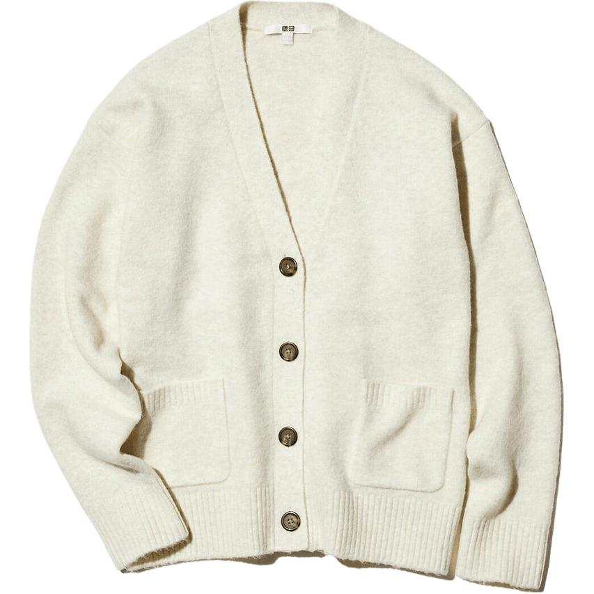 UNIQLO Knitwear Women's 01 Ivory V Neck Moderate