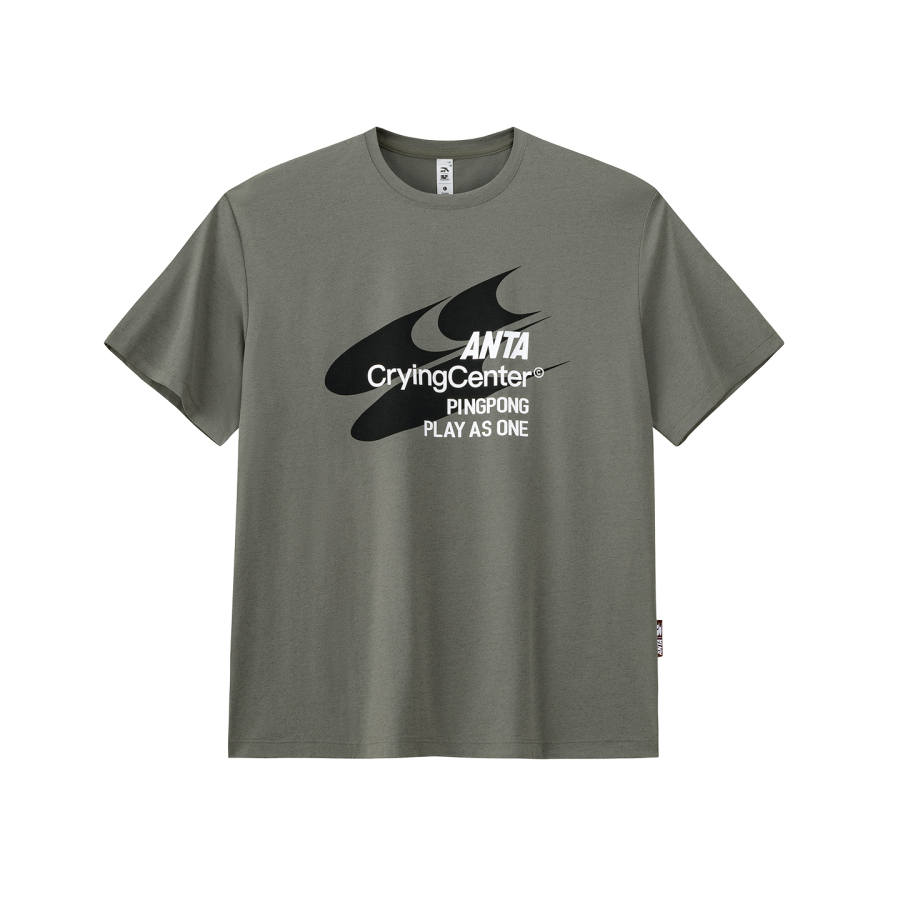 ANTA SUPERSTORE X Crying Center T Shirts Unisex Flax Gray Crew Neck