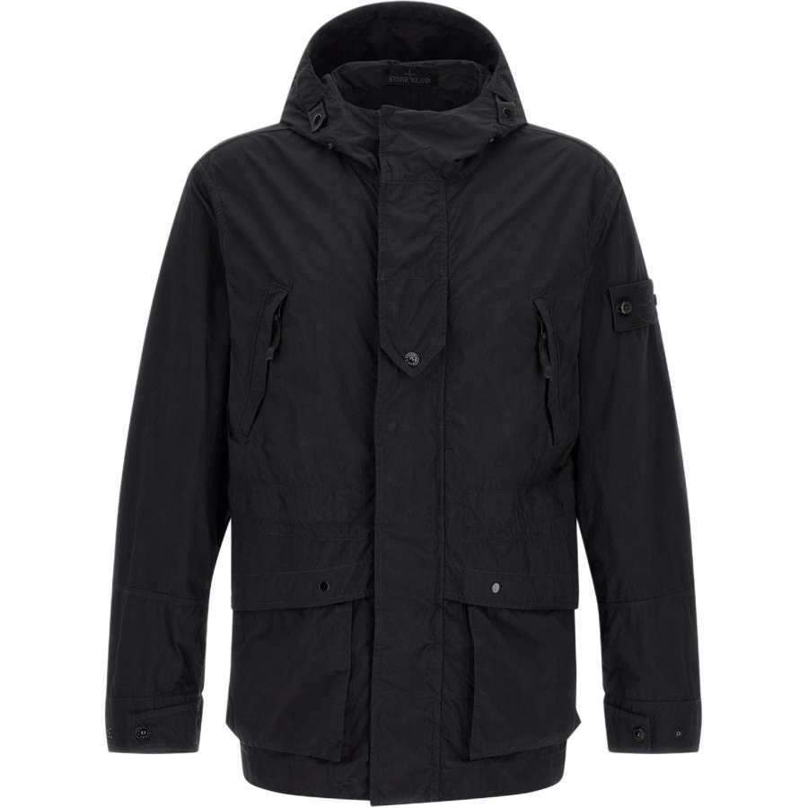 STONE ISLAND Jackets Men's Black Hooded Non Detachable Moderate Straight Fit