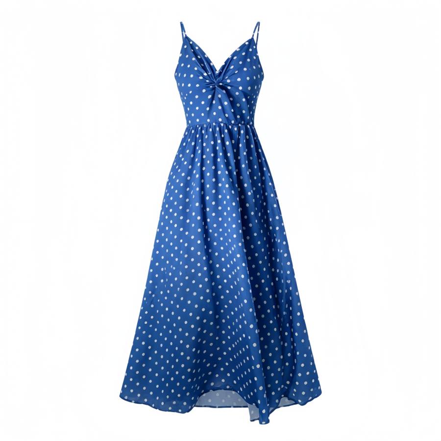 CPAURA Slip Dresses Women's Blue Polka Dot Moderate Long Skirt A Line Skirt