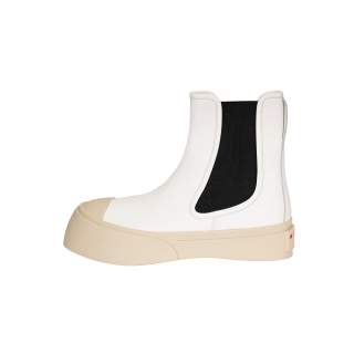 MARNI Pablo Leather Round Tip Short Chelsea Boots Women's White Black