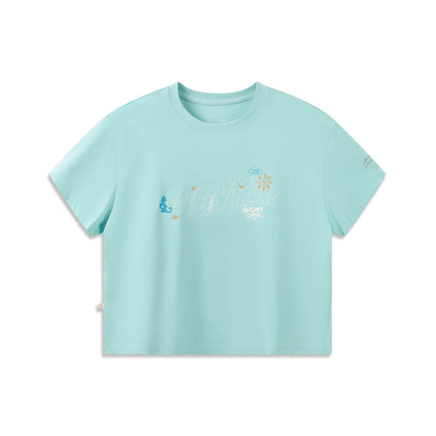 Li-Ning Li Ning T Shirts Women's Azure Crew Neck Moderate Straight Fit