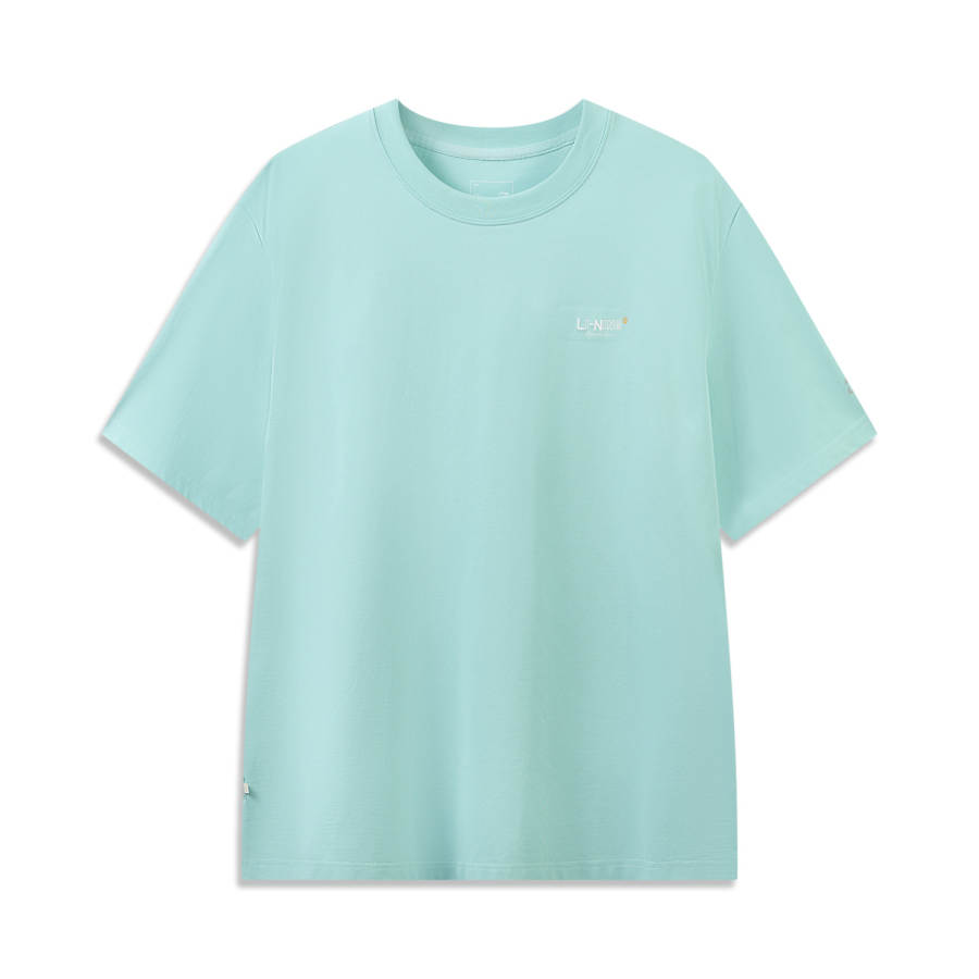Li-Ning Li Ning T Shirts Men's Azure Crew Neck Moderate Straight Fit