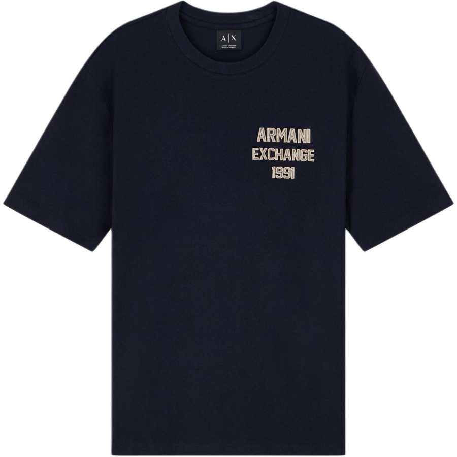 ARMANI EXCHANGE T Shirts Men's Navy Blue Crew Neck Moderate Straight Fit