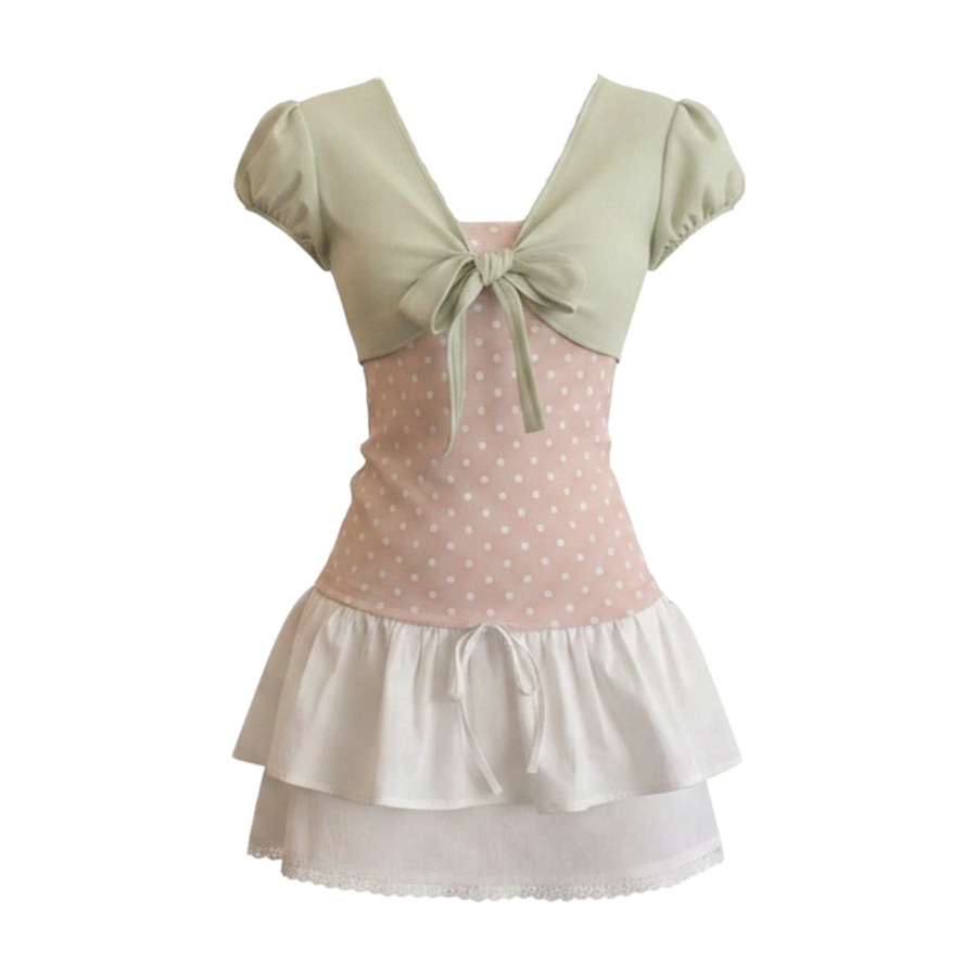 FINDSME GAGA Two Piece Skirt Sets Women's V Neck Thin Short Skirt