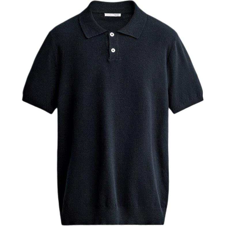 ZARA Polo Shirts Men's Sea Blue Polo Collar Moderate Straight Fit