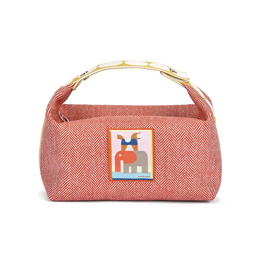 HERMES Wool Travel Storage Bag Women's Debris Color