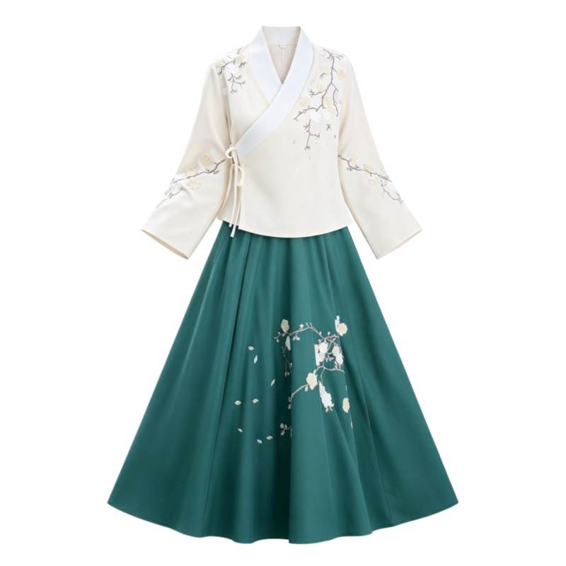 CPAURA Two Piece Skirt Sets Women's Stand Collar Moderate Long Skirt