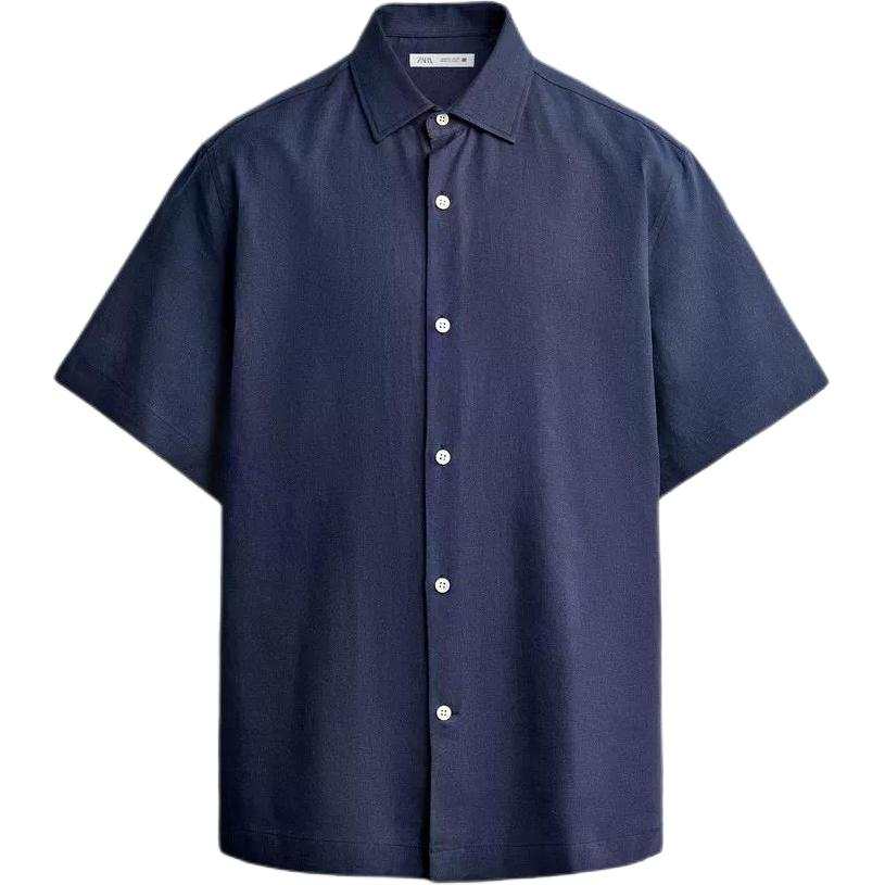 ZARA Shirts Men's Sea Blue Lapel Moderate Straight Fit